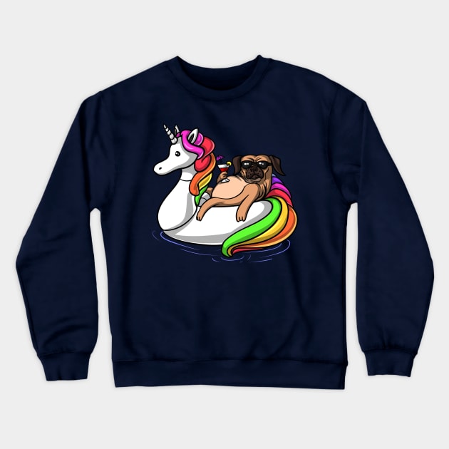 Pug Dog Riding Unicorn Float Crewneck Sweatshirt by underheaven